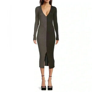 Monrow V-Neck Colorblock Ribbed Midi Dress Size Small